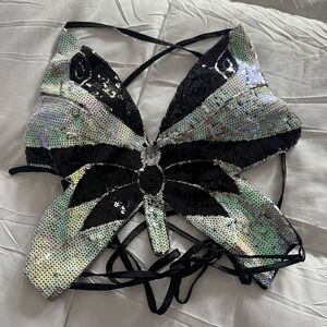 Sequin Butterfly Bralette - Black and Silver